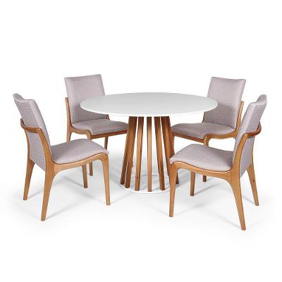 Kit Mesa De Jantar 120Cm Branca + 4Cads Cinza Claro