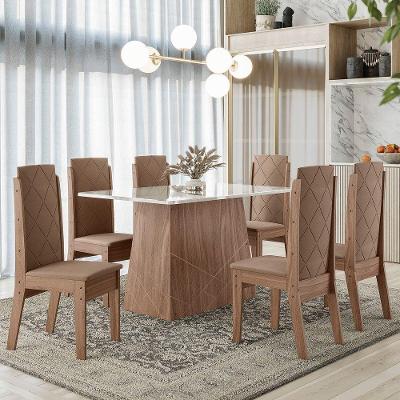 Conjunto De Sala De Jantar 1,35 Com 6 Cadeiras Amêndoa 73B