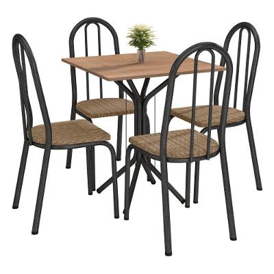 Conjunto De Mesa Com 4 Cadeiras Preto Fosco Tampo Nature