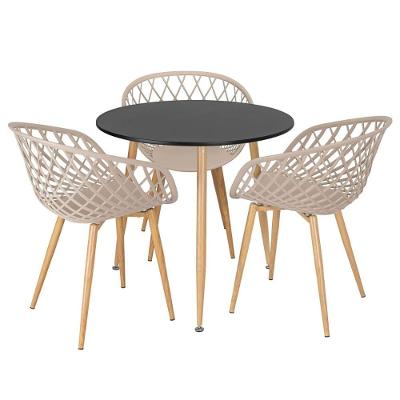 Mesa Redonda 80 Cm Preto + 3 Cadeiras Nude Nude