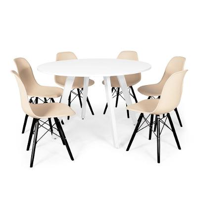Conjunto Mesa 120cm Branca Com 6 Cadeiras Base Preta - Nude