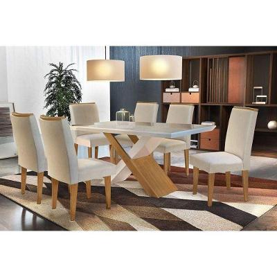 Kit Mesa Tampo 180cm Canto Reto + 6 Cadeiras Lunara Imbuia Creme