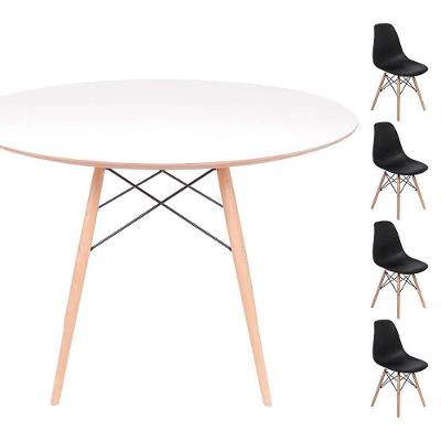 Conjunto Mesa Eames Branca 90cm + 4 Cadeiras Preta