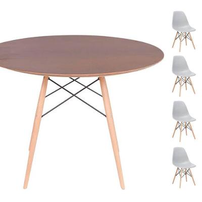 Conjunto Mesa Eames Imbuia 120cm + 4 Cadeiras Cinza