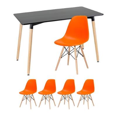 Mesa De Jantar 60 X 120Cm Preto + 4 Cadeiras Laranja