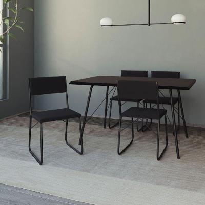Mesa Jantar 120Cm Tampo Preto Com 4 Cadeiras Angra Pretas