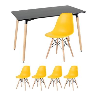 Mesa De Jantar 60 X 120Cm Preto + 4 Cadeiras Amarelo