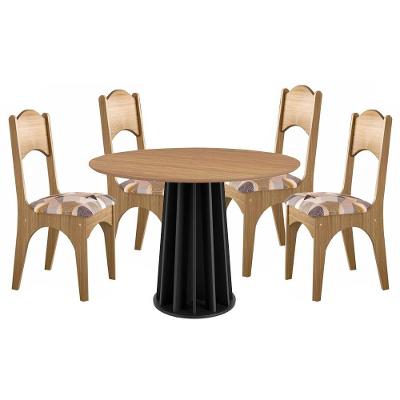 Mesa De Jantar Redonda Thalia Com 4 Cadeiras preto liso