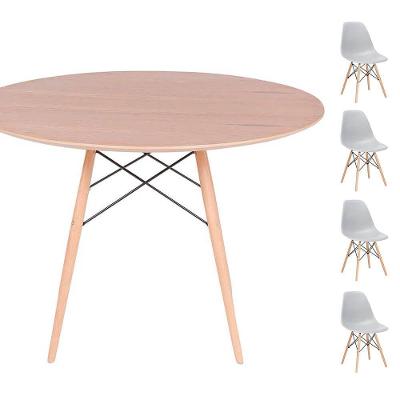 Conjunto Mesa Redonda Freijó 120cm + 4 Cadeiras Cinza