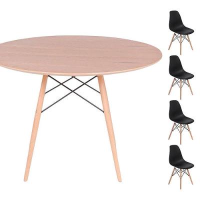 Conjunto Mesa Redonda Freijó 120cm + 4 Cadeiras Preta