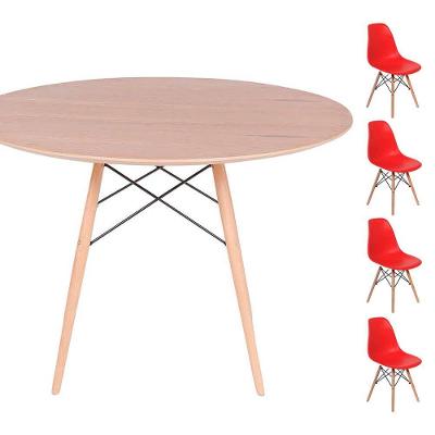 Conjunto Mesa Redonda Freijó 120cm + 4 Cadeiras Vermelha