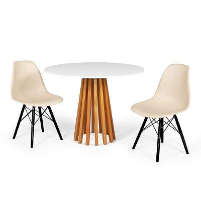 Conjunto Mesa Branca 100cm Com 2 Cadeiras Base Preta - Nude