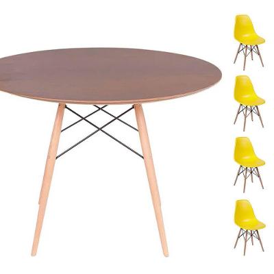 Conjunto Mesa Redonda Imbuia 90cm + 4 Cadeiras Amarela
