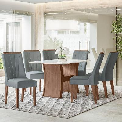 Conjunto Sala De Jantar 1,35 Com 6 Cadeiras Amêndoa 03A