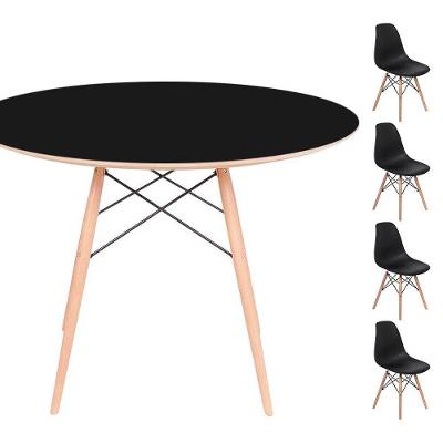 Conjunto Mesa Redonda Preta 120cm + 4 Cadeiras Preta