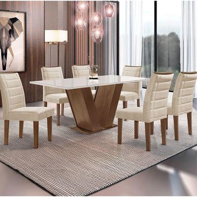 Conjunto Mesa 160X80 Com 6 Cadeiras Chocolate E Bege
