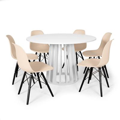 Conjunto Mesa 120cm Branca Com 6 Cadeiras Base Preta - Nude