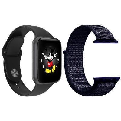 Kit 1 Smartwatch Preto + 1 Pulseira Nylon Azul Meia Noite
