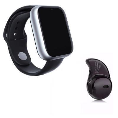Kit 1 Smartwatch Prata + 1 Mini Fone Bluetooth Preto 42Mm
