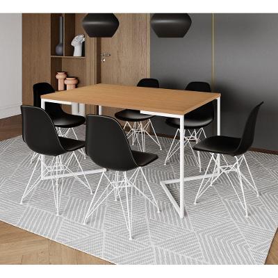 Mesa Industrial Jantar Retangular 137X90Cm Canela Base V Com 6 Cadeiras Pretas Ferro Br Canela