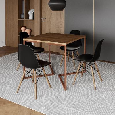 Mesa Industrial Jantar Quadrada Amêndoa 90X90Cm Base Cobre V Com 4 Cadeiras Pretas Made Amendoa