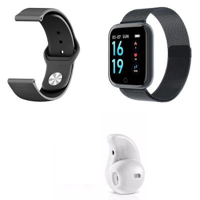Kit 1 Smartwatch Preto + 1 Pulseira + 1 Mini Fone Branco