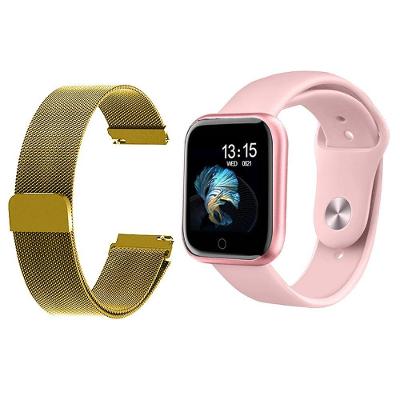 Kit 1 Smartwatch T80 Novo P70 Rosa + 1 Pulseira Dourada