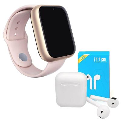 Kit 1 Smartwatch Rosa + 1 Fone Bluetooth I11 Pro Tws 42Mm