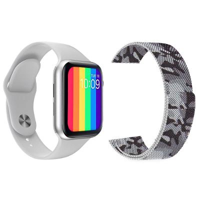 Kit 1 Relógio Smartwatch Iwo12 Branco + 1 Pulseira Camuflada