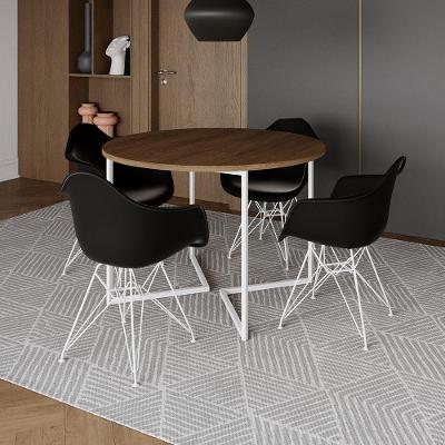 Mesa Industrial Jantar Redonda Amêndoa 110Cm Base V Com 4 Poltronas Daw Pretas Ferro Br Amendoa