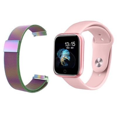 Kit 1 Smartwatch P70 Rosa + 1 Pulseira Arco Íris