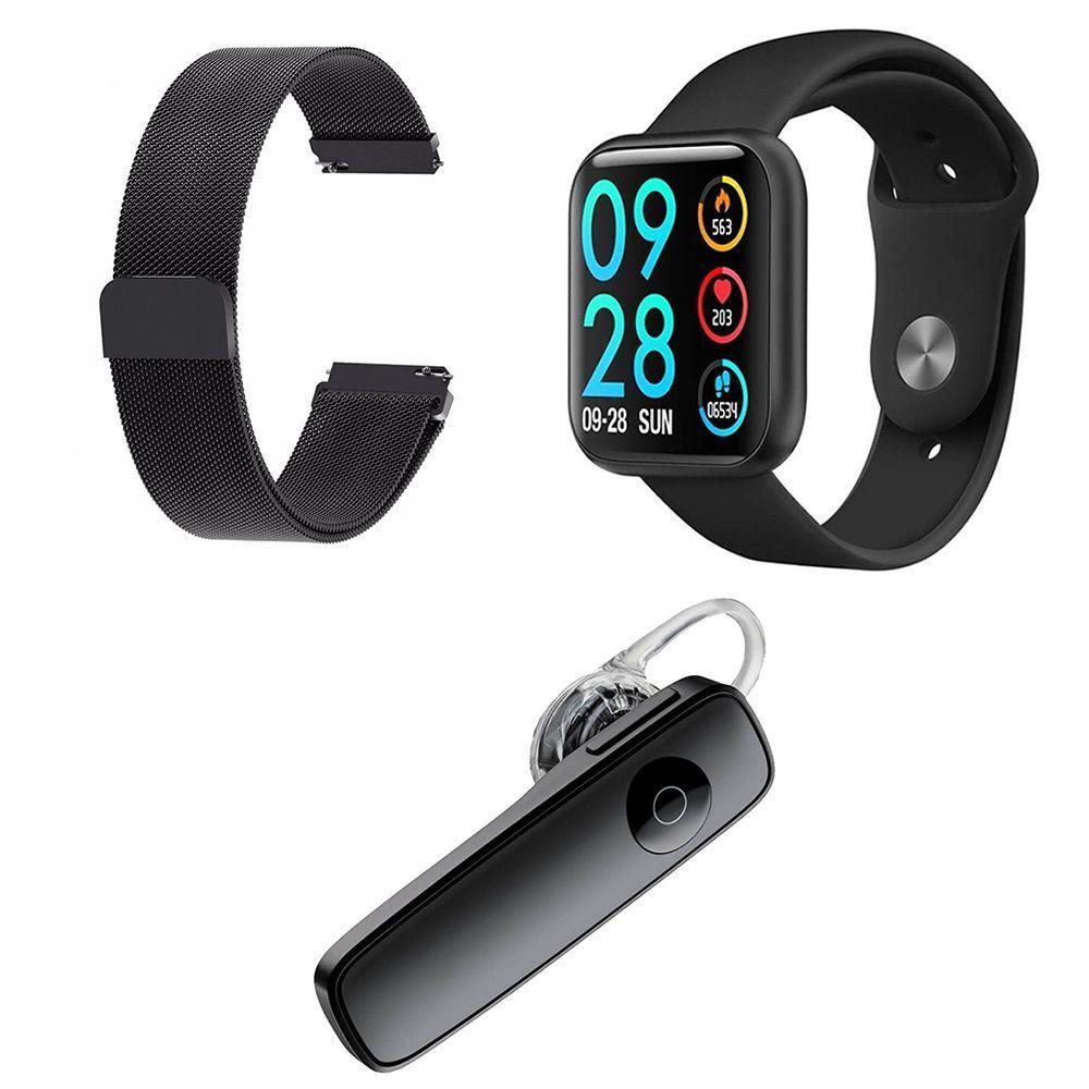 Kit 1 Smartwatch P80 Rosa + 1 Pulseira Preto Listrada - 1