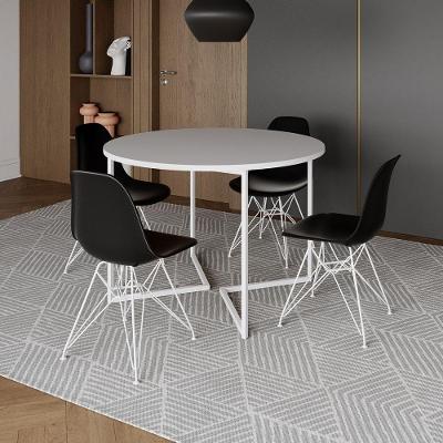 Mesa Industrial Jantar Redonda Branca 110Cm Base V Com 4 Cadeiras Eames Pretas Ferro Branco Branco