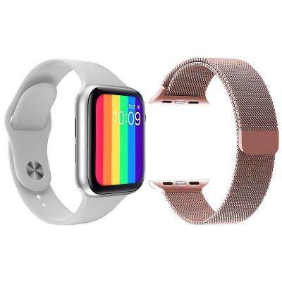 Kit 1 Relógio Smartwatch Iwo12 Lite Branco + 1 Pulseira Rosa