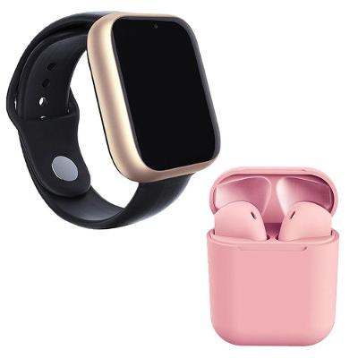 Kit 1 Smartwatch A1 Pro Plus Dourado + 1 Fone Inpods 12 Rosa