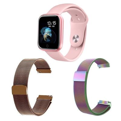 Kit 1 Relógio Smartwatch Rosa + 2 Pulseiras Rosê E Arco íris