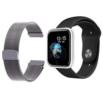 Kit 1 Smartwatch T80 Preto + 1 Pulseira Aço Arco Íris