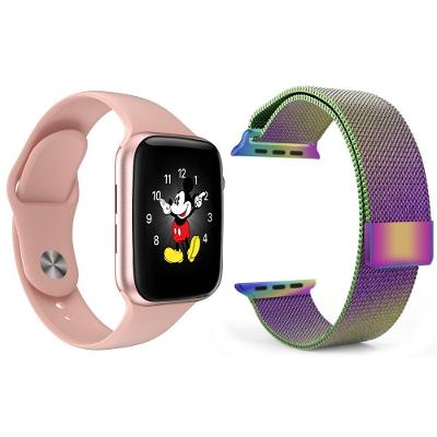 Kit 1 Smartwatch Rosa + 1 Pulseira Extra Arco Íris