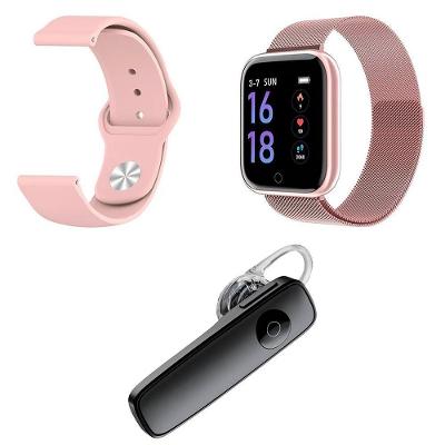 Kit 1 Smartwatch Rosa + 1 Pulseira Extra + 1 Fone Preto