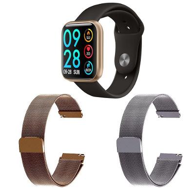 Kit 1 Smartwatch P80 Dourado + 2 Pulseiras Rosê E Prata