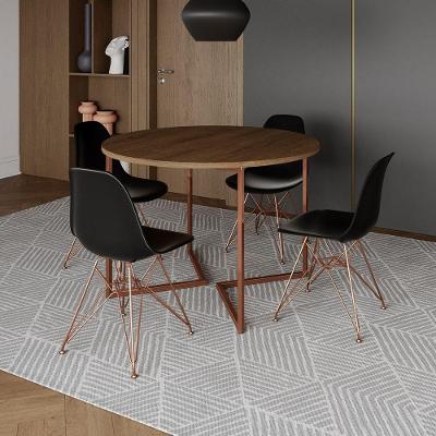 Mesa Industrial Jantar Redonda Amêndoa 110Cm Base V Com 4 Cadeiras Eames Pretas Base Cobre Amendoa
