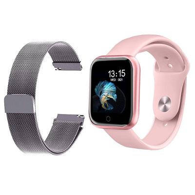 Kit 1 Smartwatch T80 Novo P70 Rosa + 1 Pulseira Prata