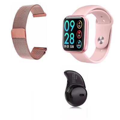 Kit 1 Smartwatch Rosa + 1 Pulseira + 1 Mini Fone Bt Preto