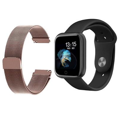 Kit 1 Smartwatch T80 Novo P70 Preto + 1 Pulseira Rosa