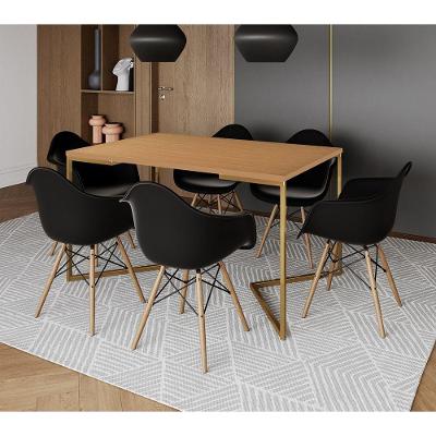 Mesa Jantar Industrial Canela 137X90Cm Base V Dourada Com 6 Poltronas Daw Madeira Preta Cor: Canela