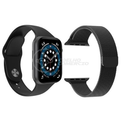 Kit 1 Smartwatch W46 S Preto + 1 Pulseira Extra Preto