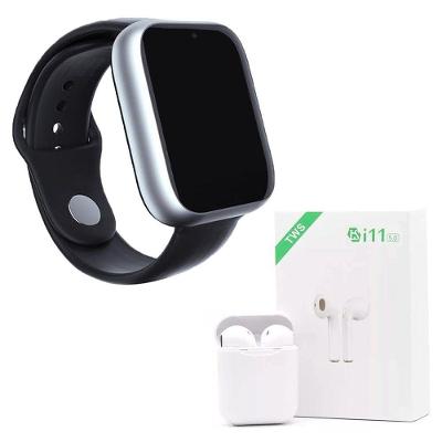 Kit 1 Smartwatch Prata + 1 Fone Bluetooth Branco 42Mm