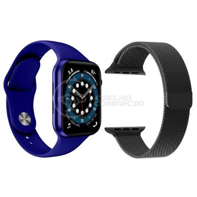 Kit 1 Smartwatch W46 S Azul + 1 Pulseira Extra Preto