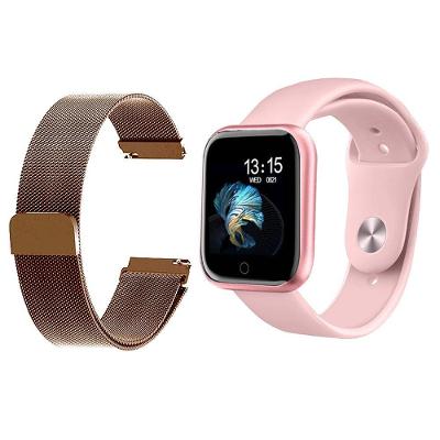 Kit 1 Smartwatch T80 Novo P70 Rosa + 1 Pulseira Rosê