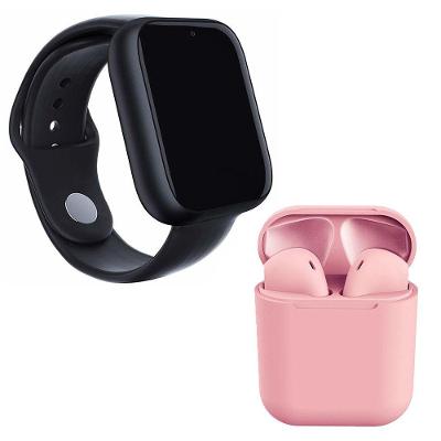 Kit 1 Smartwatch Z6 Preto + 1 Fone Bluetooth Inpods 12 Rosa